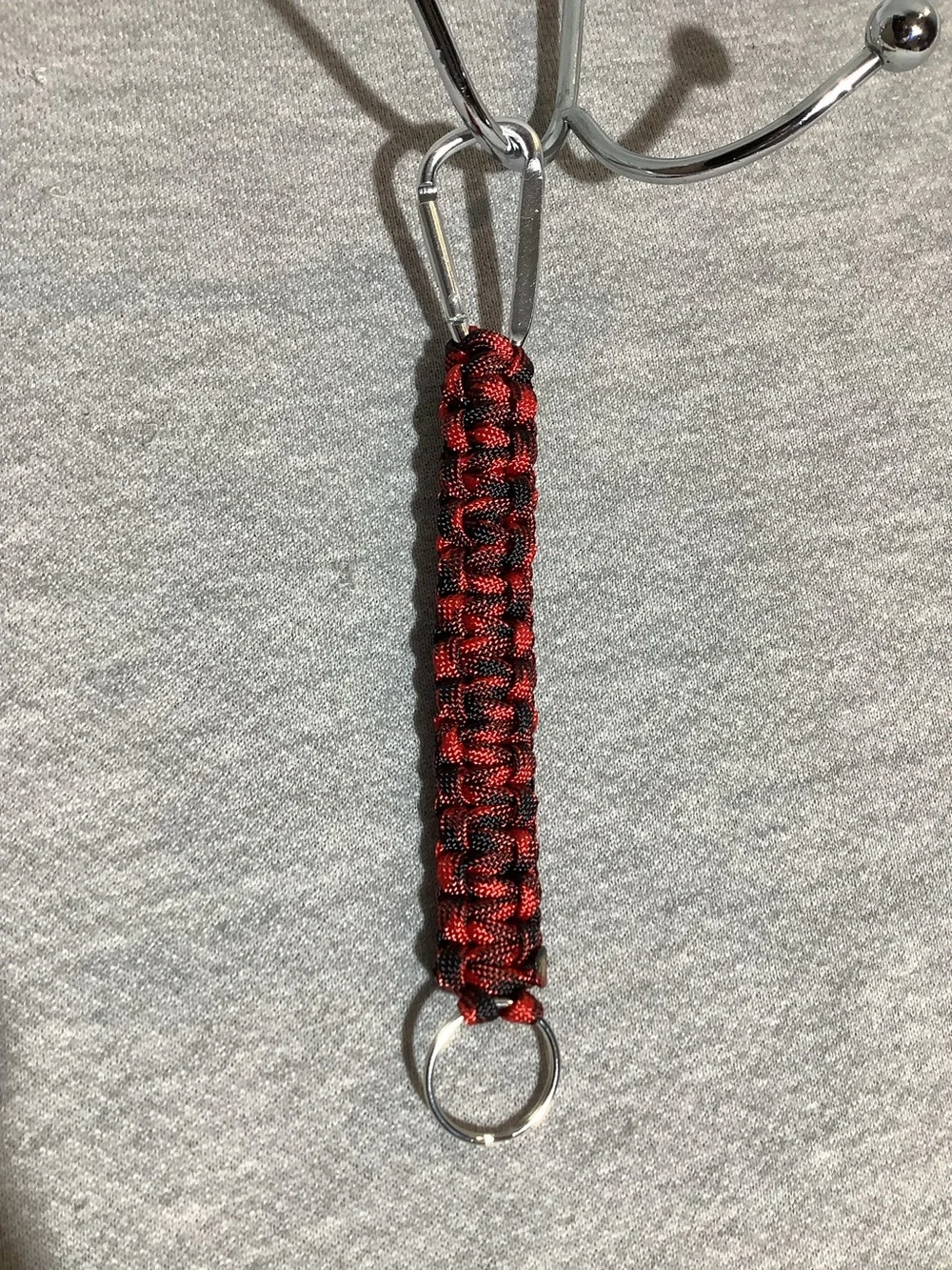 Handmade Red and Black Paracord Keychain with Carabiner Clip